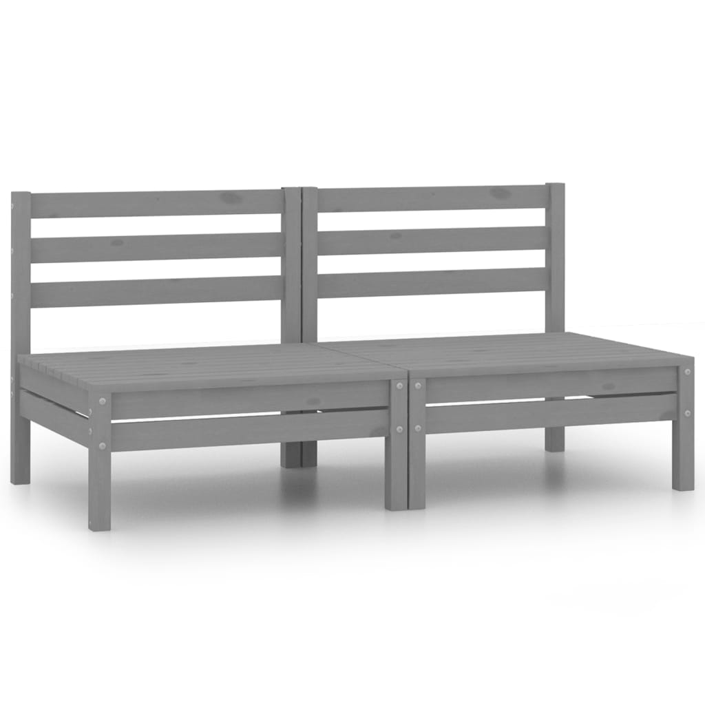 vidaXL Garden Middle Sofas 2 pcs Grey Solid Pinewood