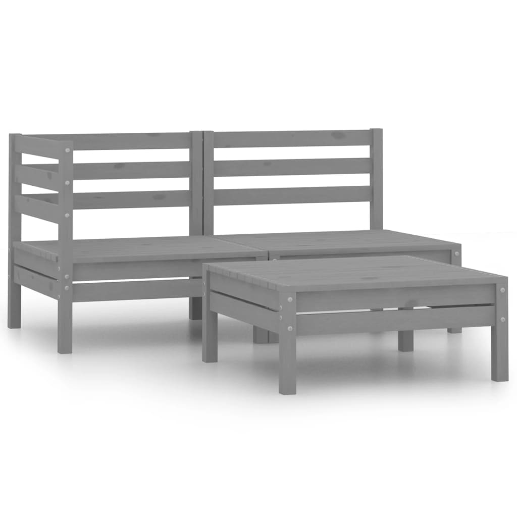 vidaXL 3 Piece Garden Lounge Set Solid Pinewood Grey