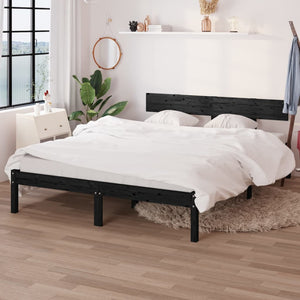 vidaXL Bed Frame Black Solid Wood Pine 140x200 cm Double