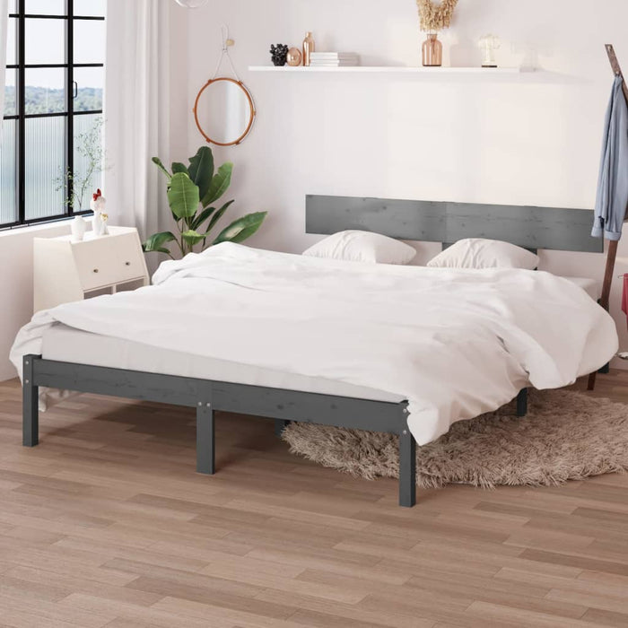 vidaXL Bed Frame Grey Solid Wood Pine 160x200 cm King