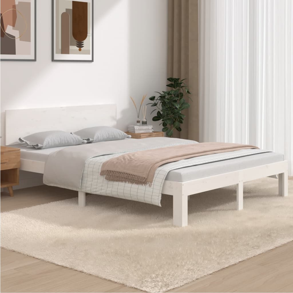 vidaXL Bed Frame White Solid Wood 140x200 cm 4FT6 Double