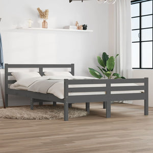 vidaXL Bed Frame Grey Solid Wood 120x190 cm 4FT Small Double