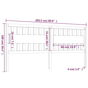 vidaXL Bed Headboard Grey 205.5x4x100 cm Solid Wood Pine