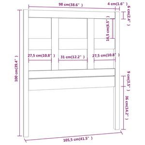 vidaXL Bed Headboard 105.5x4x100 cm Solid Wood Pine