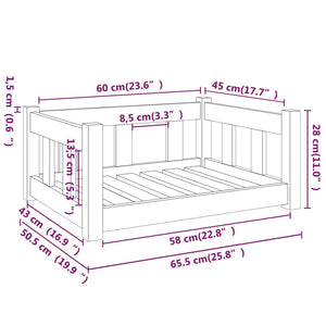 vidaXL Dog Bed Black 65.5x50.5x28 cm Solid Wood Pine