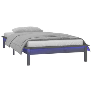 vidaXL LED Bed Frame Grey 100x200 cm Solid Wood