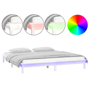 vidaXL LED Bed Frame White 200x200 cm Solid Wood