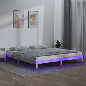 vidaXL LED Bed Frame White 200x200 cm Solid Wood