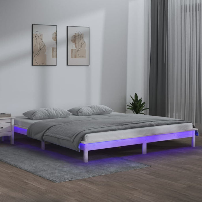 vidaXL LED Bed Frame White 200x200 cm Solid Wood