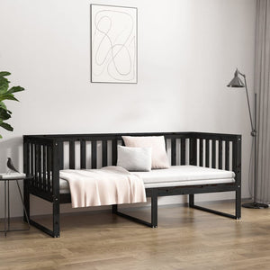 vidaXL Day Bed Black 90x200 cm Solid Wood Pine