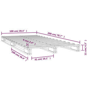 vidaXL Bed Frame Grey 100x200 cm Solid Wood Pine