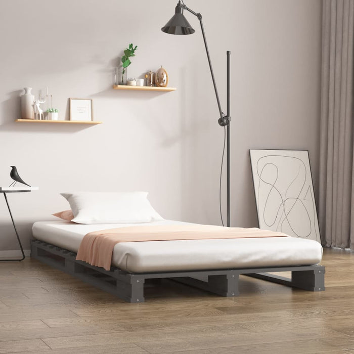 vidaXL Bed Frame Grey 100x200 cm Solid Wood Pine