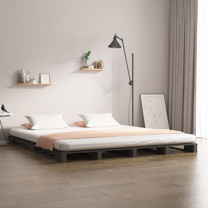 vidaXL Bed Frame Grey 200x200 cm Solid Wood Pine