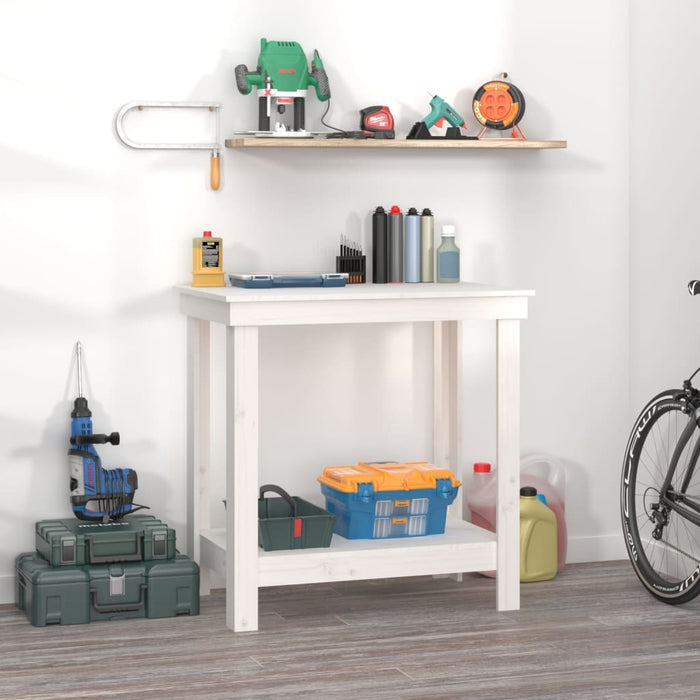 vidaXL Work Bench White 80x50x80 cm Solid Wood Pine