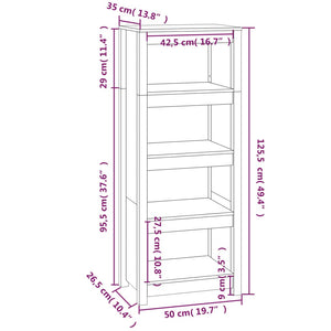 vidaXL Book Cabinet Black 50x35x125.5 cm Solid Wood Pine