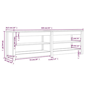 vidaXL Shoe Bench Black 160x36.5x50 cm Solid Wood Pine