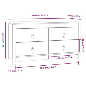 vidaXL Side Cabinet Black 100x40x54 cm Solid Wood Pine