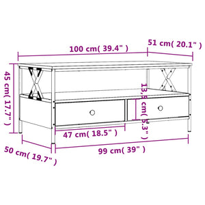 vidaXL Coffee Table Smoked Oak 100x51x45 cm Engineered Wood