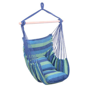 Hammock Chair - Cotton Canvas Hanging Rope Chair with Pillows Blue