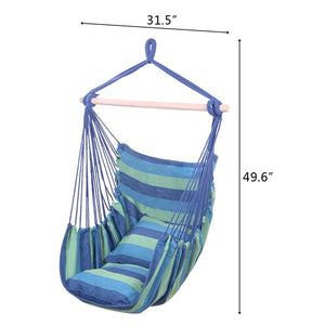 Hammock Chair - Cotton Canvas Hanging Rope Chair with Pillows Blue