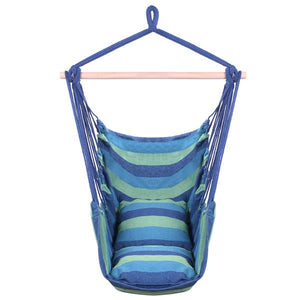 Hammock Chair - Cotton Canvas Hanging Rope Chair with Pillows Blue