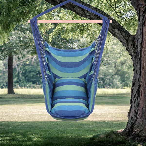 Hammock Chair - Cotton Canvas Hanging Rope Chair with Pillows Blue