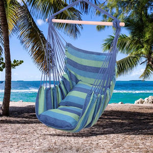 Hammock Chair - Cotton Canvas Hanging Rope Chair with Pillows Blue