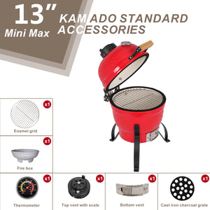 Kamado Style Egg Shaped 13in Round Ceramic Charcoal Grill - IN STOCK PROMO PICE !