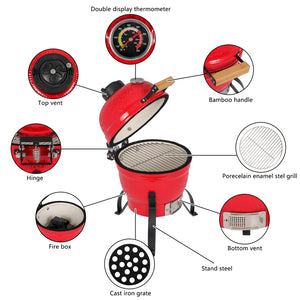 Kamado Style Egg Shaped 13in Round Ceramic Charcoal Grill - IN STOCK PROMO PICE !