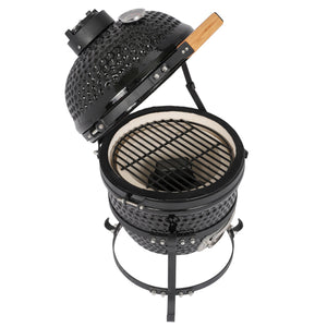 Kamado Style Egg Shaped 13in Round Ceramic Charcoal Grill - BLACK - IN STOCK