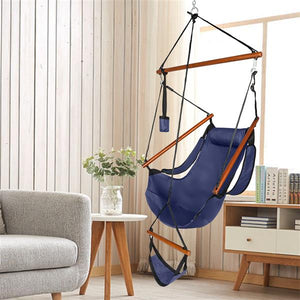 Hammock Chair in Oxford Cloth & Hardwood with Cup Holder  - Blue