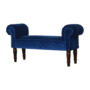 Royal Blue Quilted Velvet Bench