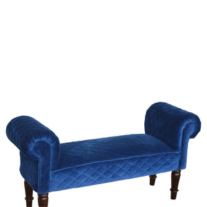 Royal Blue Quilted Velvet Bench