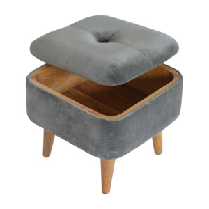 Square Grey Velvet Storage Footstool