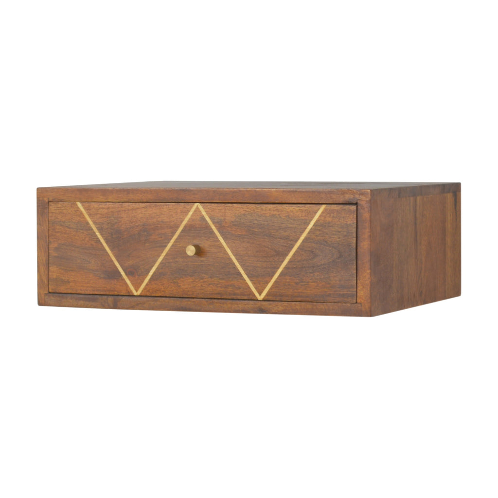 Wall Mounted Chestnut Brass Inlay Bedside