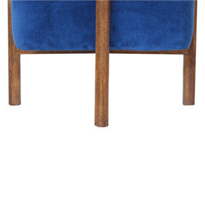 Royal Blue Velvet Footstool with Solid Wood Legs