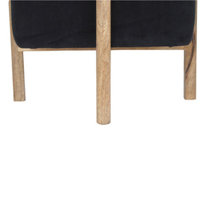 Black Velvet Footstool with Solid Wood Legs