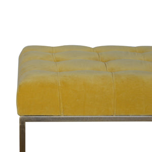 Mustard Velvet Footstool with Gold Base