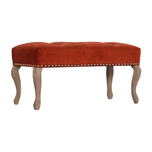 French Style Brick Red Velvet Bench