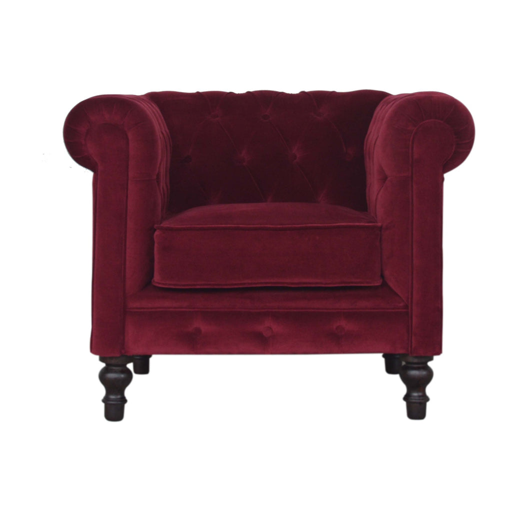 Wine Red Velvet Chesterfield Armchair