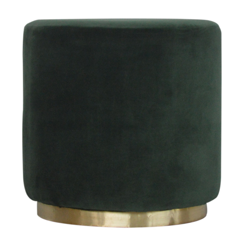 Emerald Velvet Footstool with Gold Base