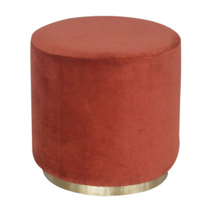 Brick Red Velvet Footstool with Gold Base