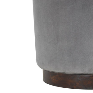 Grey Velvet Footstool with Wooden Base