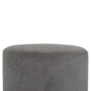 Grey Velvet Footstool with Wooden Base