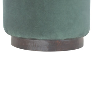 Emerald Velvet Footstool with Wooden Base