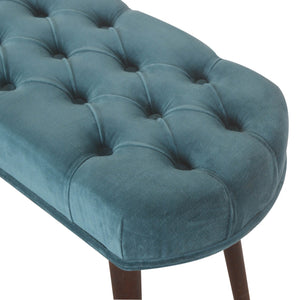 Teal Cotton Velvet Deep Button Bench