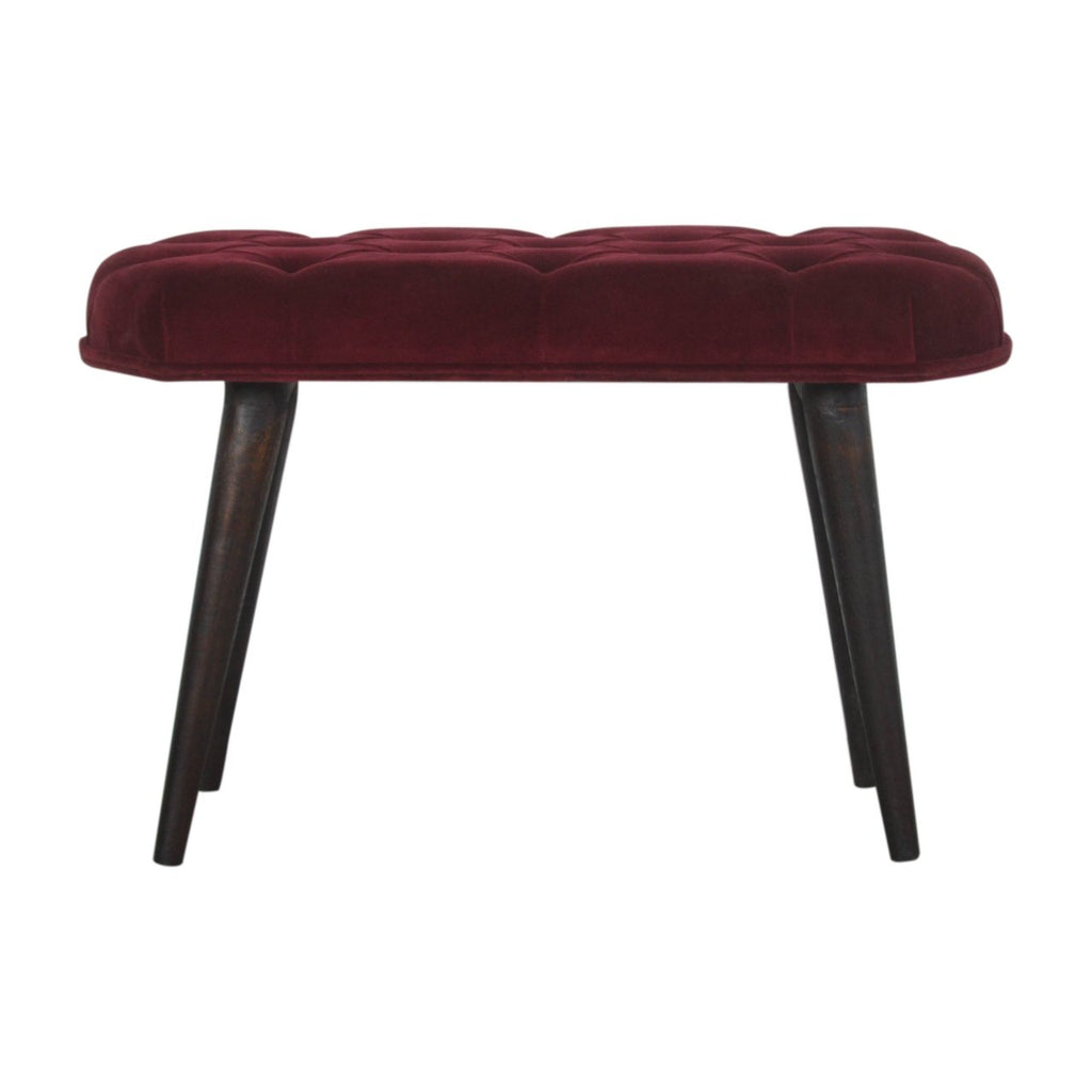 Wine Red Velvet Deep Button Bench