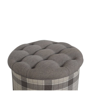 Deep Button Round Checked Footstool