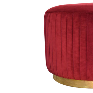 Wine Red Cotton Velvet Pleated Footstool with Gold Base