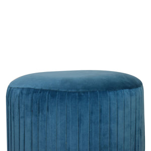 Teal Cotton Velvet Pleated Footstool with Gold Base